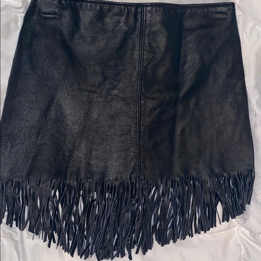 Vintage Black Leather Fringe Skirt